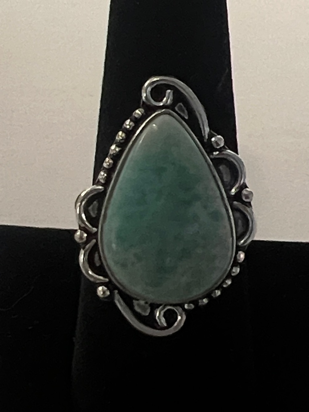 Teardrop Amazonite Ring 💧 Size 8.5 | 925 Silver Plated | Boho Chic Statement